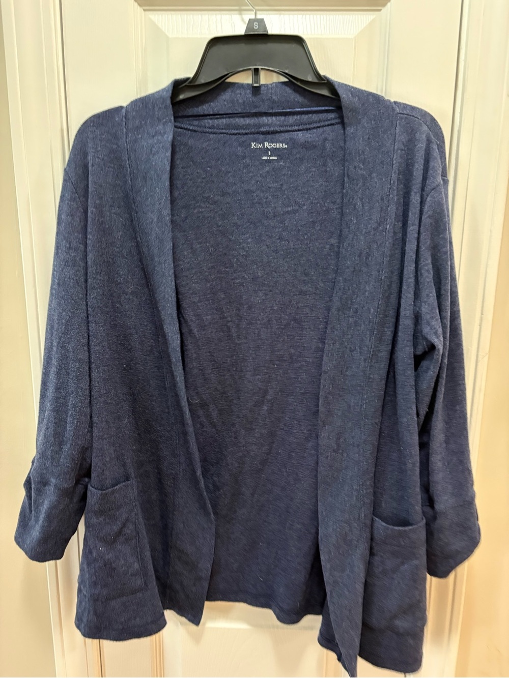 Kim Rogers Dark Navy Open-Front Cardigan with Pockets